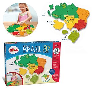 Jogo Infantil Educativo Mapa do Brasil 3d Elka Brinquedo