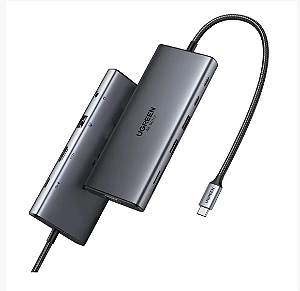 HUB USB UGREEN COM HDMI/VGA/RJ45 GIGA/2P USB-A 3.0/2P USB-C/USB-C 100W/SD/TF/P2 CM639