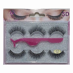 KIT 3 PARES CÍLIOS POSTIÇOS COM PINÇA RA-003 5D-08 RUBY ANJO