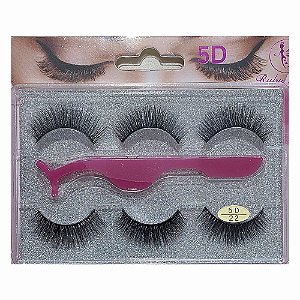 KIT 3 PARES CÍLIOS POSTIÇOS COM PINÇA RA-003 5D-22 RUBY ANJO