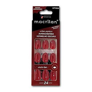 UNHAS POSTIÇAS AUTOCOLANTES AMENDOADO VERMELHO ESCURO UP705A MACRILAN