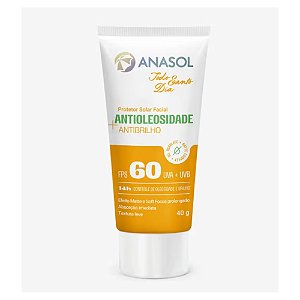 PROTETOR SOLAR FACIAL ANTIOLEOSIDADE+ANTIBRILHO 40G FPS 60 3009 ANASOL