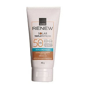 PROTETOR SOLAR TRIPLA PROTEÇÃO FPS 50 COR MÉDIA RENEW 40G AVON