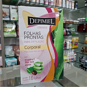 FOLHAS PRONTAS PRA DEPILAÇÃO CORPORAL 16 FOLHAS VITAMINA E ALOE VERA JOJOBA 1254 DEPIMIEL