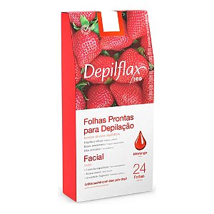 FOLHAS PRONTAS PARA EPILAÇÃO FACIAL MORANGO 24 FOLHAS DEPILFLAX