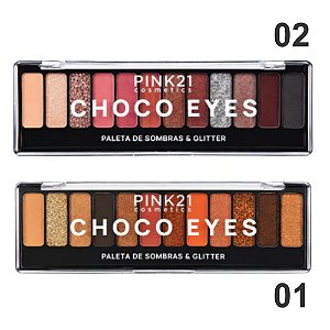 PALETA DE SOMBRAS E GLITTER 12 CORES CHOCO EYES CS6386 PINK21