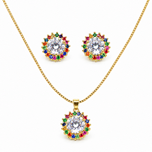 Conjunto de Brincos e Gargantilha Banhado a Ouro - CJ257