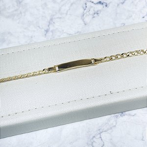 Pulseira Infantil C/ placa para gravar Nome Banhada a Ouro - 12cm - P1011