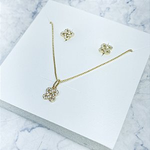 Conjunto de Brincos e Gargantilha Banhado a Ouro - CJ664