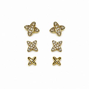 Trio Brincos Banhado a Ouro - 48776