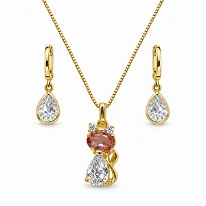 Conjunto de Brincos e Gargantilha Infantil Banhado a Ouro - 48912