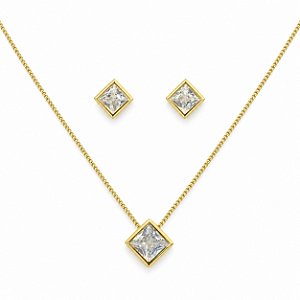 Conjunto de Brincos e Gargantilha Banhado a Ouro - 48690