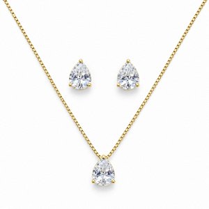 Conjunto de Brincos e Gargantilha Banhado a Ouro - 48691