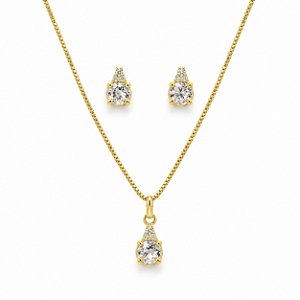 Conjunto de Brincos e Gargantilha Banhado a Ouro - 48184
