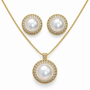 Conjunto de Brincos e Gargantilha Banhado a Ouro - 48640