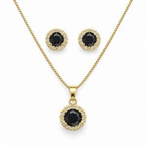 Conjunto de Brincos e Gargantilha Banhado a Ouro - 48693