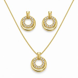 Conjunto de Brincos e Gargantilha Banhado a Ouro - 48183