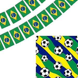 Kit Bandeirinhas Brasil 2,60m + TNT Pra Frente Brasil