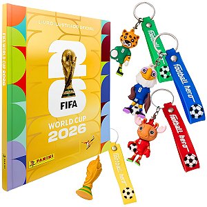 Kit Álbum Capa Dura Ouro e Chaveiros Copa do Mundo Panini