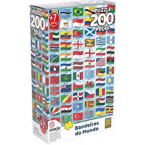 Quebra Cabeça Puzzle 200 Peças Bandeiras do Mundo Grow
