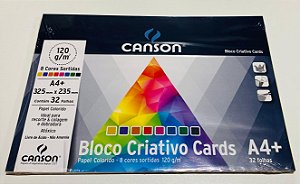 BLOCO CANSON ESCOLAR CRIATIVO CARDS 08 CORES 120G A4+32FL