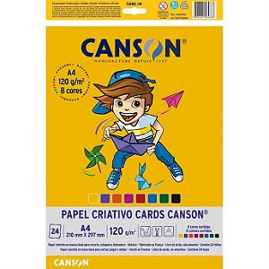 PAPEL CANSON ESCOLAR CRIATIVO CARDS 08 CORES 120G A4 24 FL