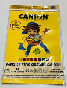 PAPEL CANSON ESCOLAR CRIATIVO 08 CORES 80G A4 32 FL