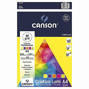 PAPEL CANSON ESCOLAR CRIATIVO LUMI 05 CORES 80G A4 50 FL