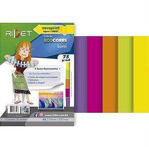 Papel Criativo Lumi 75g 5 cores fluorescentes c/ 50 fls