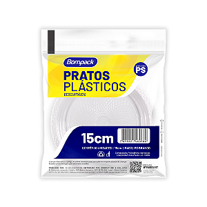Pratos Descartaveis em Poliestireno 15Cm - pct c/100 und.