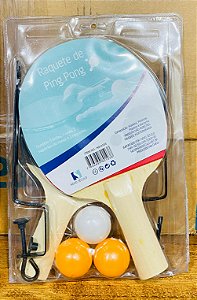Kit Ping Pong (2 Raquetes + Suporte + Rede + 3 Bolas)