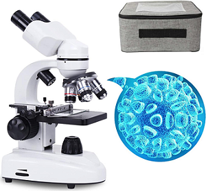 Microscópio Binocular Composto, Microscópio De Laboratório 40-10000X, Com Bolsa + 30 Espécimes + Suporte P/ Celular - Mi