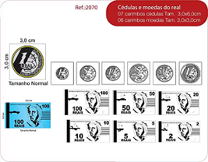 Carimbos Cédulas e Moedas do Real c/13 un.