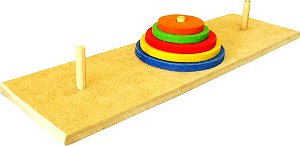 Torre de Hanói - base 36x12cm c/3 pinos e 6 círculos