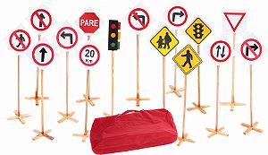 Educação no Trânsito - Bolsa c/14 placas + Semáforo