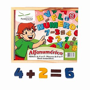 Alfanumérico em Madeira Colorida c/62 pçs.