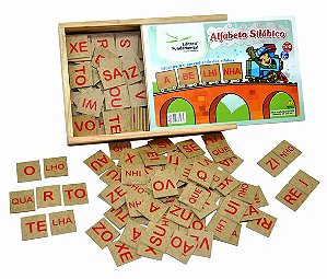 Alfabeto Silábico c/160 pçs. MDF Cx. Madeira