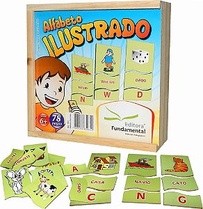 Alfabeto Ilustrado c/78 pçs. em MDF Cx. Madeira