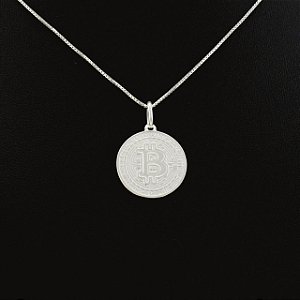 Pingente Prata 925 Bitcoin 2x2CM 2Gr ( Para Correntes de 1 até 3mm )