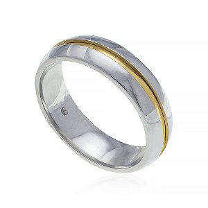Aliança Rommanel Em Aço  Com Aplique De Ouro 18 K -  Anatômica 5Mm