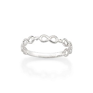 Anel Rommanel Skinny Ring Infinito, Formado Por Quatro Símbolos Do Infinito Intercalados Com Corações