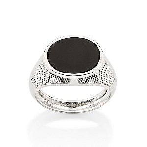 Anel Rommanel Masculino, Composto Por 1 Pedra Natural Onix Oval De 13X15 Mm