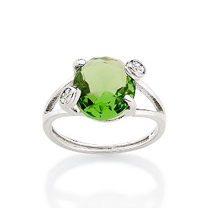 Anel Rommanel Solitário Composto Por 1 Cristal Oval De 10X12 Mm, Com 2 Garras Formato Navete Cravejadas Por 8 Zircônias