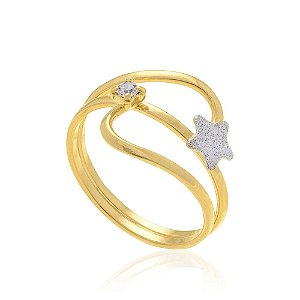 Anel Rommanel Formado Por Fios Lisos Com Estrela Em Rhodium E Cristal