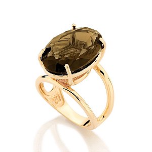 Anel Rommanel Liso Com Laterais Vazadas Tendo Cristal Oval De 13X18Mm Na Parte Superior