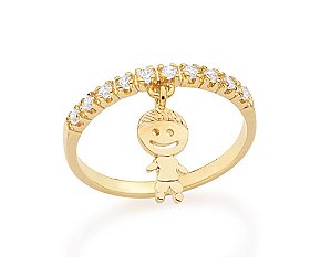 Anel Rommanel Cravejado Com 10 Zircônias De 1,75Mm Com Pendant De Menino
