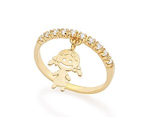 Anel Rommanel Cravejado Com 10 Zircônias  De 1,75Mm Com Pendant De Menina