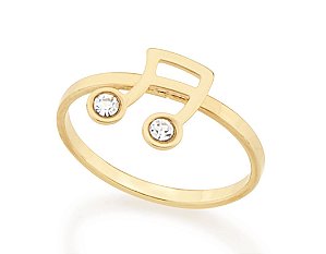 Anel Rommanel Skinny Ring Com Detalhe De "Nota Musical" Com 2 Cristais De 2,00Mm