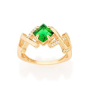 Anel Rommanel Com Detalhes Entrelaçados Na Parte Superior Tendo 20 Zircônias De 1,00Mm Cravejadas E 1 Cristal Quadrado D