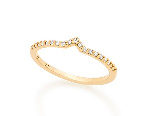 Anel Rommanel Skinny Ring Com Detalhe Em "V", Cravejado Por 19 Zircônias De 1,25 Mm